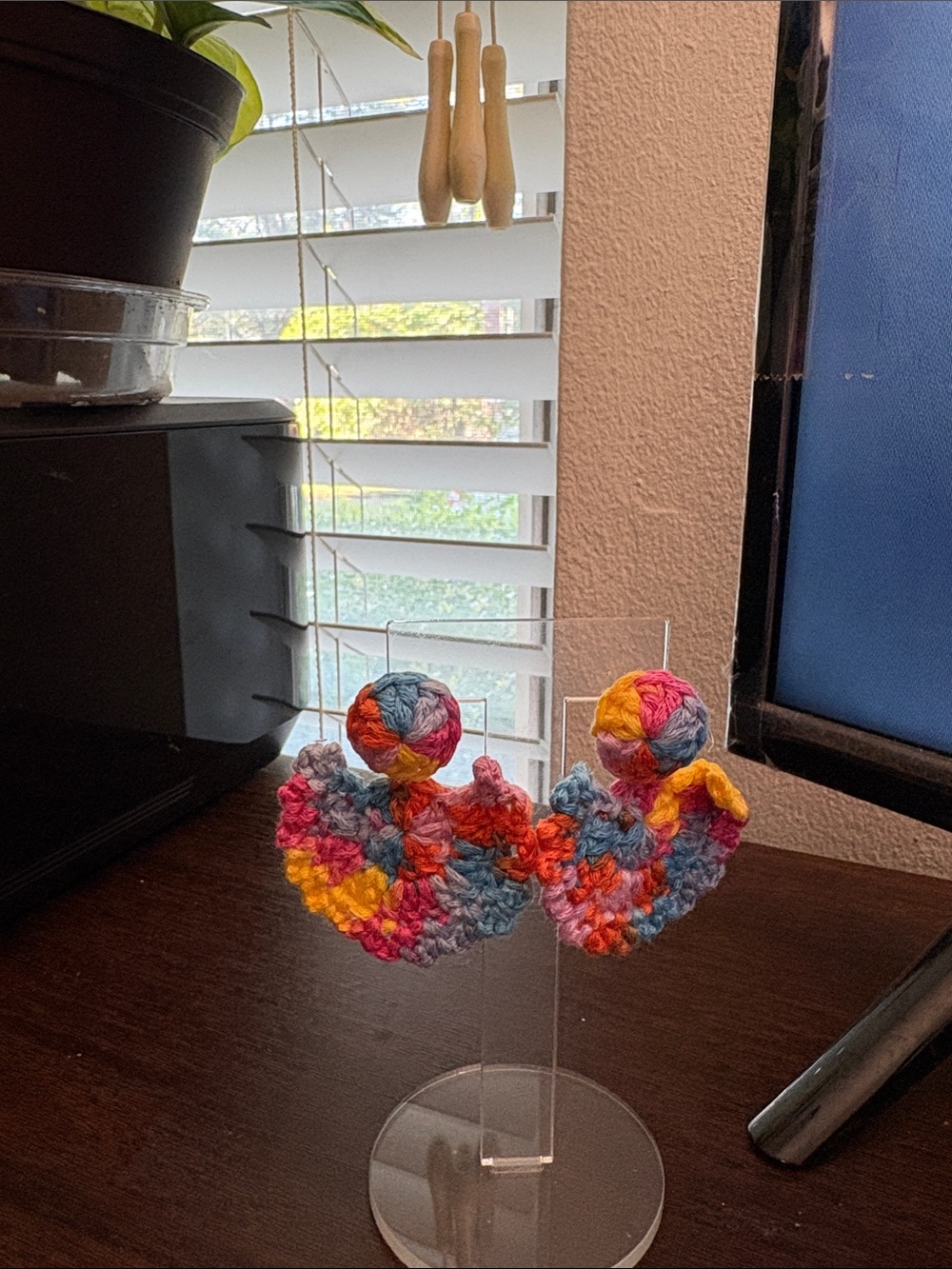 Handmade Multicolor Crochet Heart Earring - Picture 5 of 6